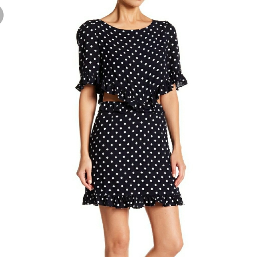 Short sleeve polka dot ruffle dress